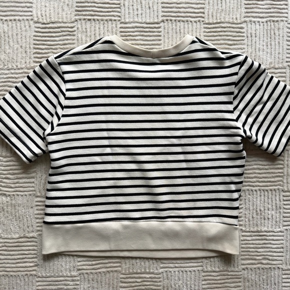 Timo Weiland Navy and Cream Striped Short Sleeve Sweatshirt - Picture 3 of 5